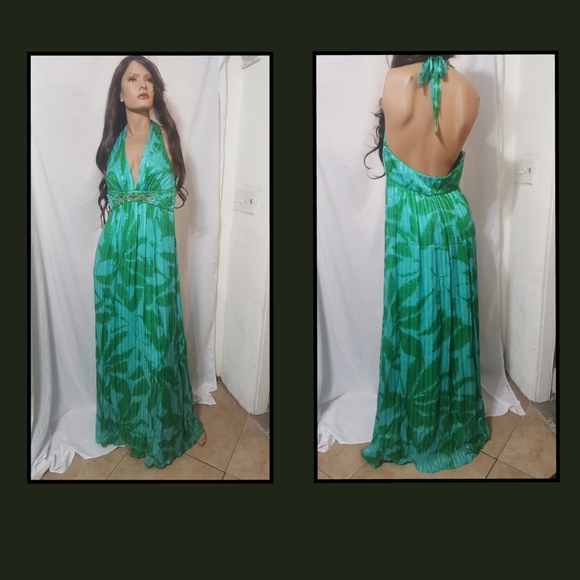 New BCBGMAXAZRIA Blue/Green Silk Gown - Picture 2 of 8